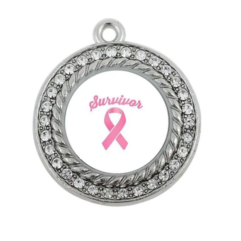 

Show your support and help PINK RIBBON SURVIVOR CIRCLE CHARM antique silver plated jewelry