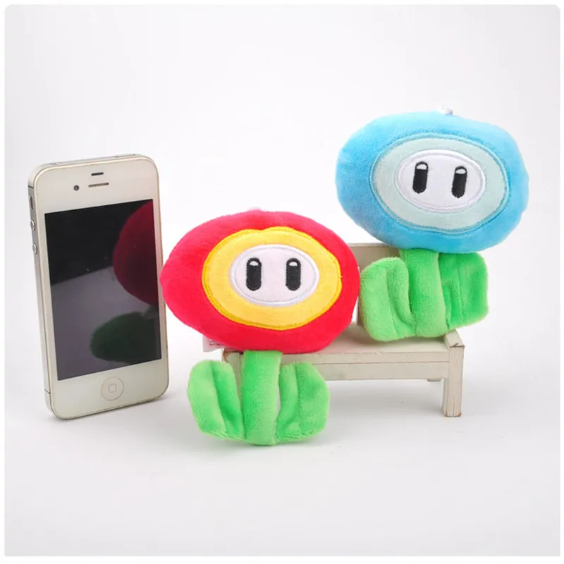 Game Super Mario Bros Plush Toys Cute Cartoon Red Flame Sun Flower Blue Ice Flower Cartoon Key Bag Pendants Dolls 10cm 10pcslot (12)