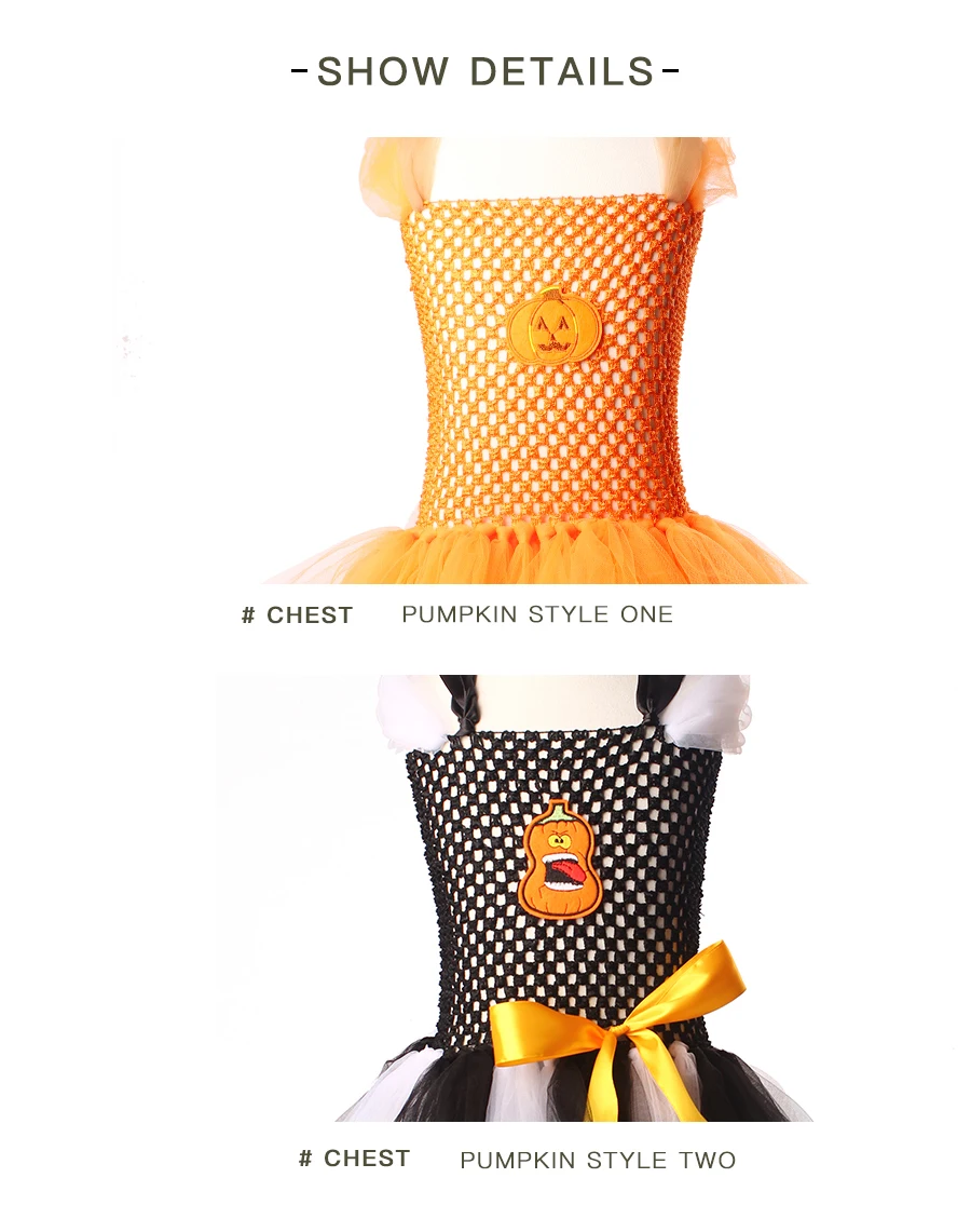 Halloween Jack o Lantern Tutu Dress Personalized Girls Pumpkin Tulle Dress with Matching Mask Kids Ghost Clothing for Party (10)