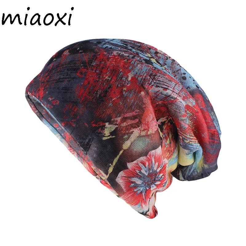 

New Style Fashion Women Floral Casual Hat Adult Lady Summer Beanies Warm Gorros Double Used Hats Scarf Sale TD-021