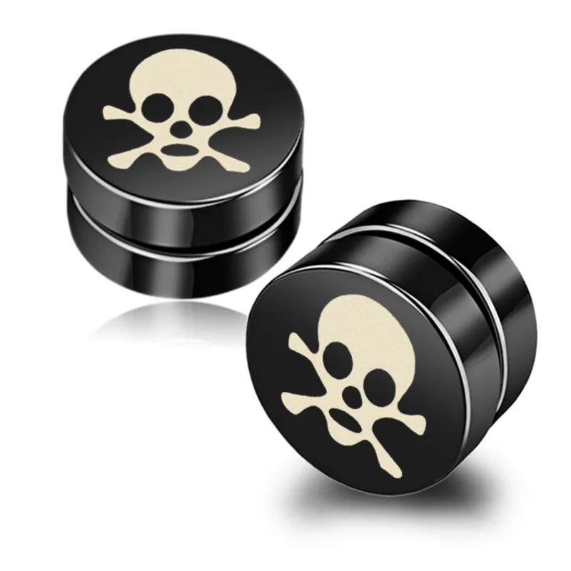 

Tassina Magnet Magnetic Skull Black Earrings No Pierced Stainless Steel Summer Clip On Earrings For Men Jewelry Ear Cuff