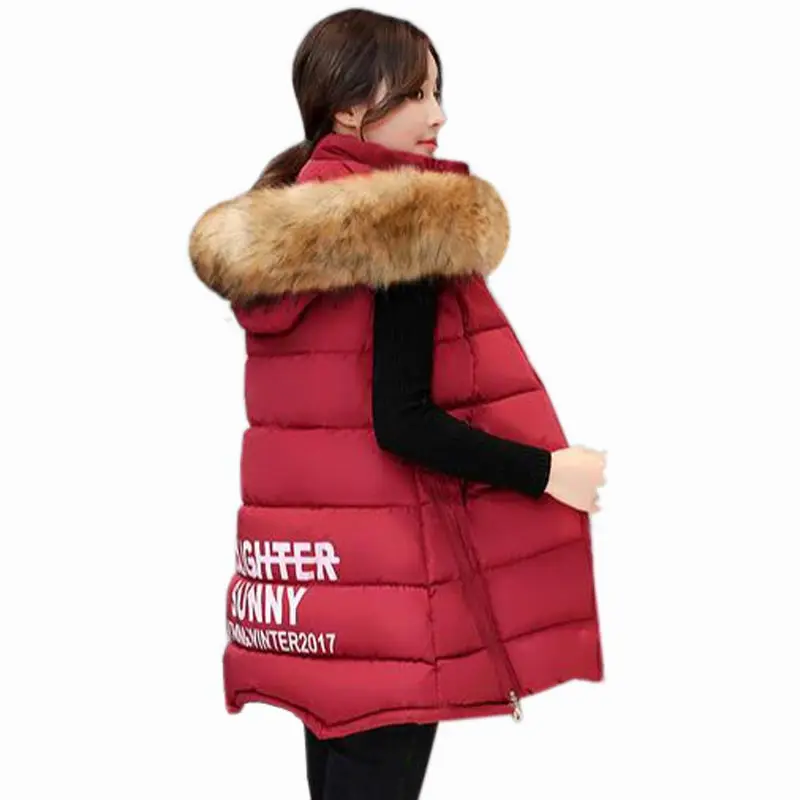

Women Winter Fur Collar Vest 2017 Plus Size 4XL Sleeveless Jacket Women's Vest Waistcoat Warm Hooded Long Vest Female QH0397
