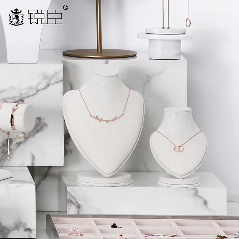 

jewelry holder necklace holder display white color velvet mannequin bust stand