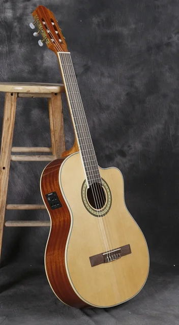 Best price at $188 Cheap high quality solid top cut-way Classical-Electric Guitar free shipping free case