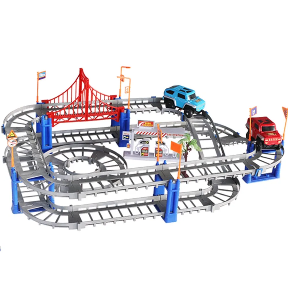 

Electric Racing rail car kids train track model toy baby Railway Track Racing Road Transportation Building Slot Sets 2 Colors