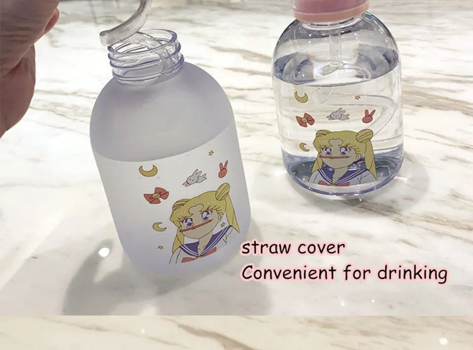 RUIDA 0.5L мультяшная матовая пластиковая бутылка Сейлор Мун прозрачная стеклянная бутылка для воды герметичная посуда для напитков милый студенческий подарок для девочки