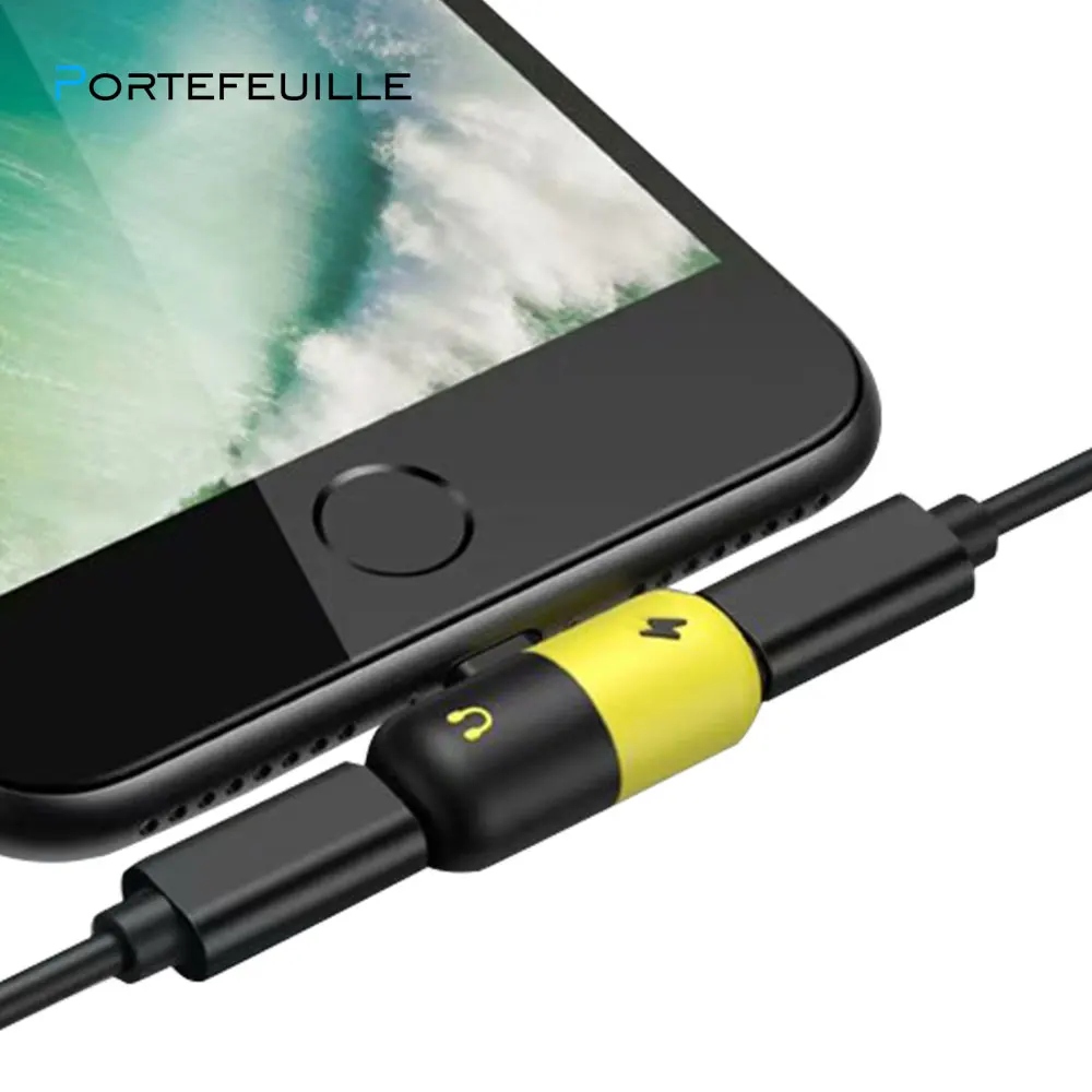 Portefeuille 2 в 1 аудио адаптер для iPhone X 8 плюс 7 6 S Зарядное устройство Aux Наушники