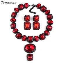 Vedawas Luxury Crystal Choker Necklace Collar Rhinestone Collier Beads Earrings Womens Fashion Statement Jewelry Sets XG1595