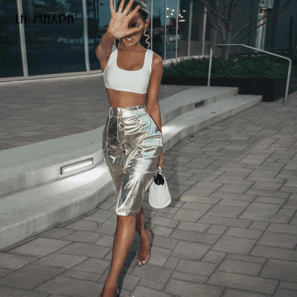 

2018 sexy women's autumn white vest & gold button leather 2 piece two-piece dress celebrity show party dress wholesale