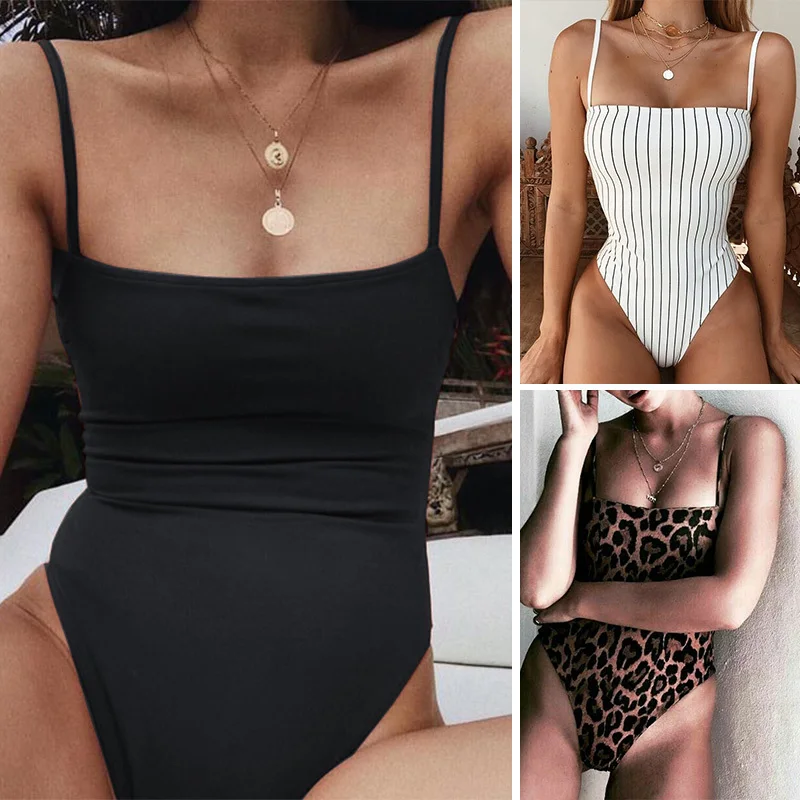 Сексуальный Реверсивный Леопардовый/однотонный/полоса Bandeau Цельный боди