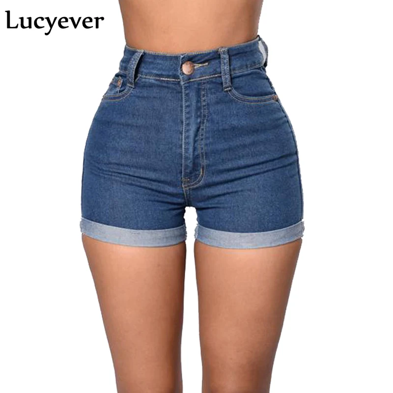 

Lucyever Summer denim shorts women high waist wide-legged shorts loose vintage cotton short jeans sexy hemming wash denim mujer