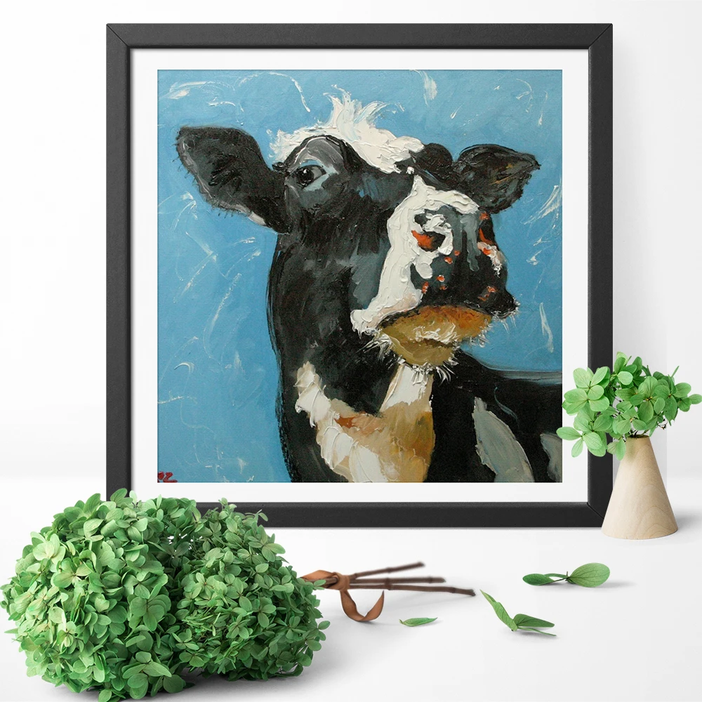 

Wall Art Black White Spot Arrogant Expression Cow Canvas Painting Wall Art Poster Print For Living Room Decoration