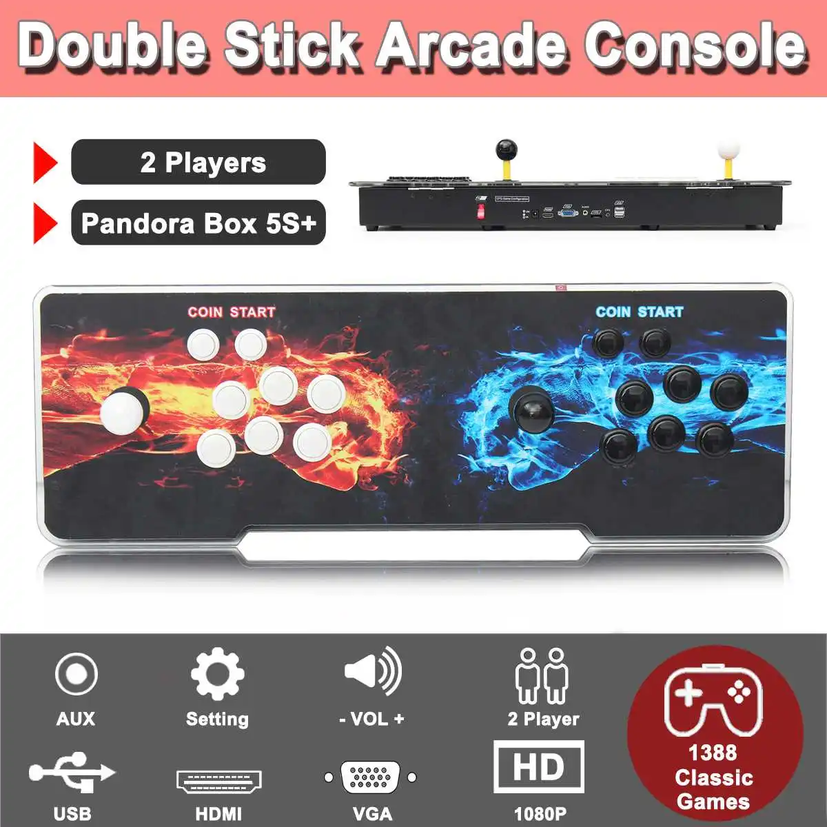 

Box 1388 in 1 Game Arcade Console Usb Joystick Arcade Buttons With Light 2 players Control Machine 1080P HD