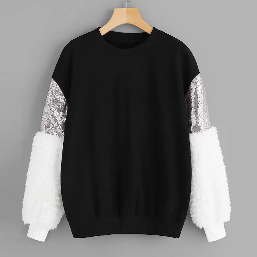 

Sweatshirt Women Oversized Hoodie Long Sleeve Sequin Fluffy Sweatshirt Autumn Korean Plus Size Women Hoodies Top Sudadera Mujer