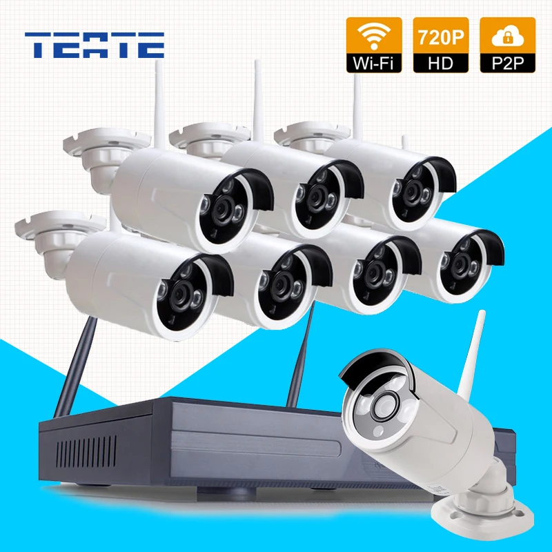 TEATE Wifi 8CH HD Wireless NVR CCTV System 8pcs 720P Waterproof IP WIFI Camera Home Security Safety System Kit 8channel