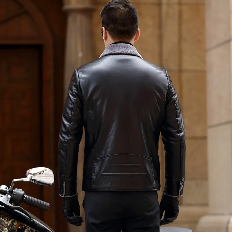 2019 Plus Size Men Fashion Lamb Fur Lining Short Motorcycle Leather Jacket Coat Slim Fit Black Casual Thick Warm Jacket Overcoat 2019 Plus Size Men Fashion Lamb Fur Lining Short Motorcycle Leather Jacket Coat Slim Fit Black Casual Thick Warm Jacket Overcoat