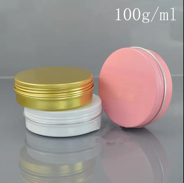 

100g/ml Gold pink White Aluminum Metal Jar Bottle Wholesale Retail Originales Refillable Cosmetic Cream Powder Pomade Containers