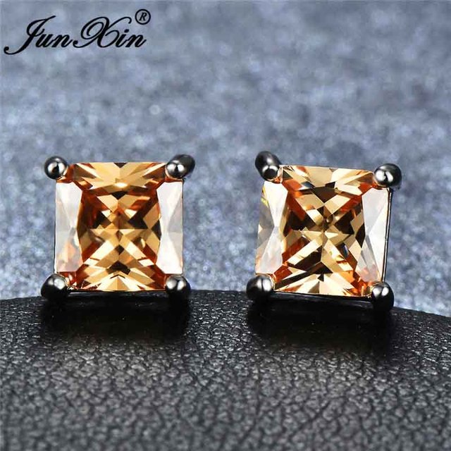 Female 6mm Small Yellow Stone Earrings Fashion Silver Color Wedding Double Earrings Vintage Stud Earrings For Women