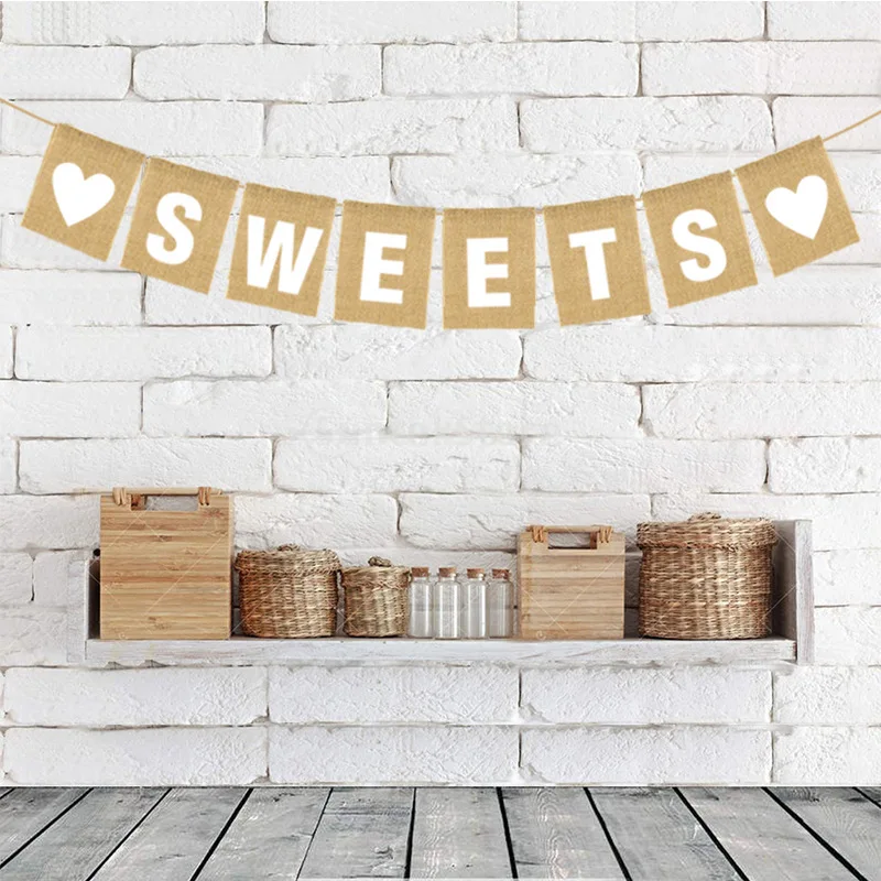 

Love Heart Sweets Wedding Party Decoration Banner Bunting Garland Vintage Rustic Wedding Engagement Bridal Shower Hanging Signs