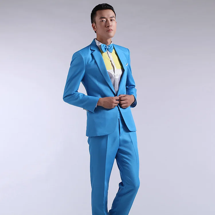 Suit Men New 2020 Long-Sleeved Men's Suits Dress Hosted Theatrical Tuxedos For Men Wedding Prom Red Yellow Blue And Green M L XL