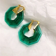 Хит, Европейская мода, ромбические геометрические узоры, акриловые серьги-кольца для женщин, простые, полимерные, нестандартные, шестигранные, прозрачные, Pendientes