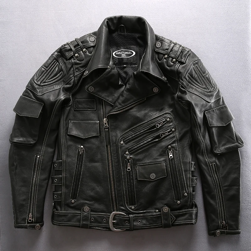 ANGEL мужские мотоциклетные кожаные куртки толстые теплые зимние пальто S-4XL
