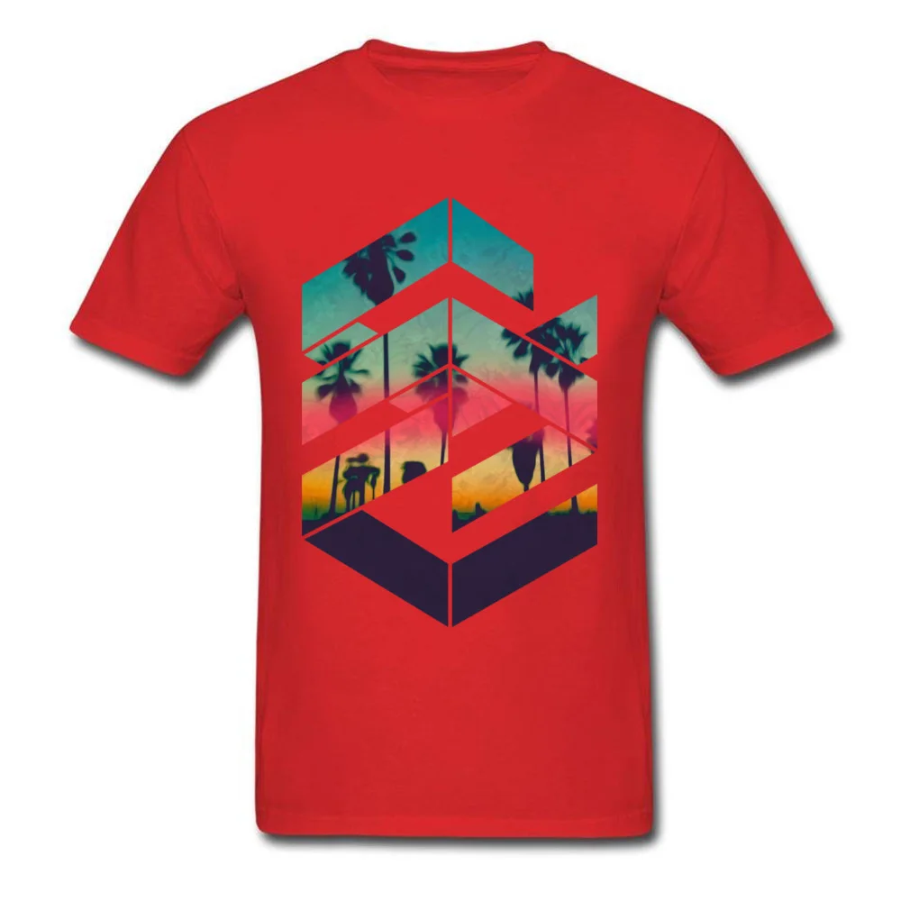 Design T-shirts Brand Round Collar Geometric Sunset beach Cotton Male Tops & Tees Casual Short Sleeve Tee-Shirt Geometric Sunset beach red