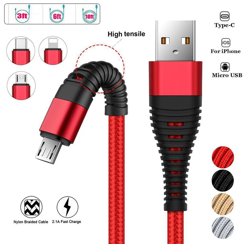 

Hi-Tensile USB Cable For iPhone Apple X 8 7 6 Fast Charging Cable Mobile Phone Charger Cord Micro USB Type C Adapter 1m/2m/3m