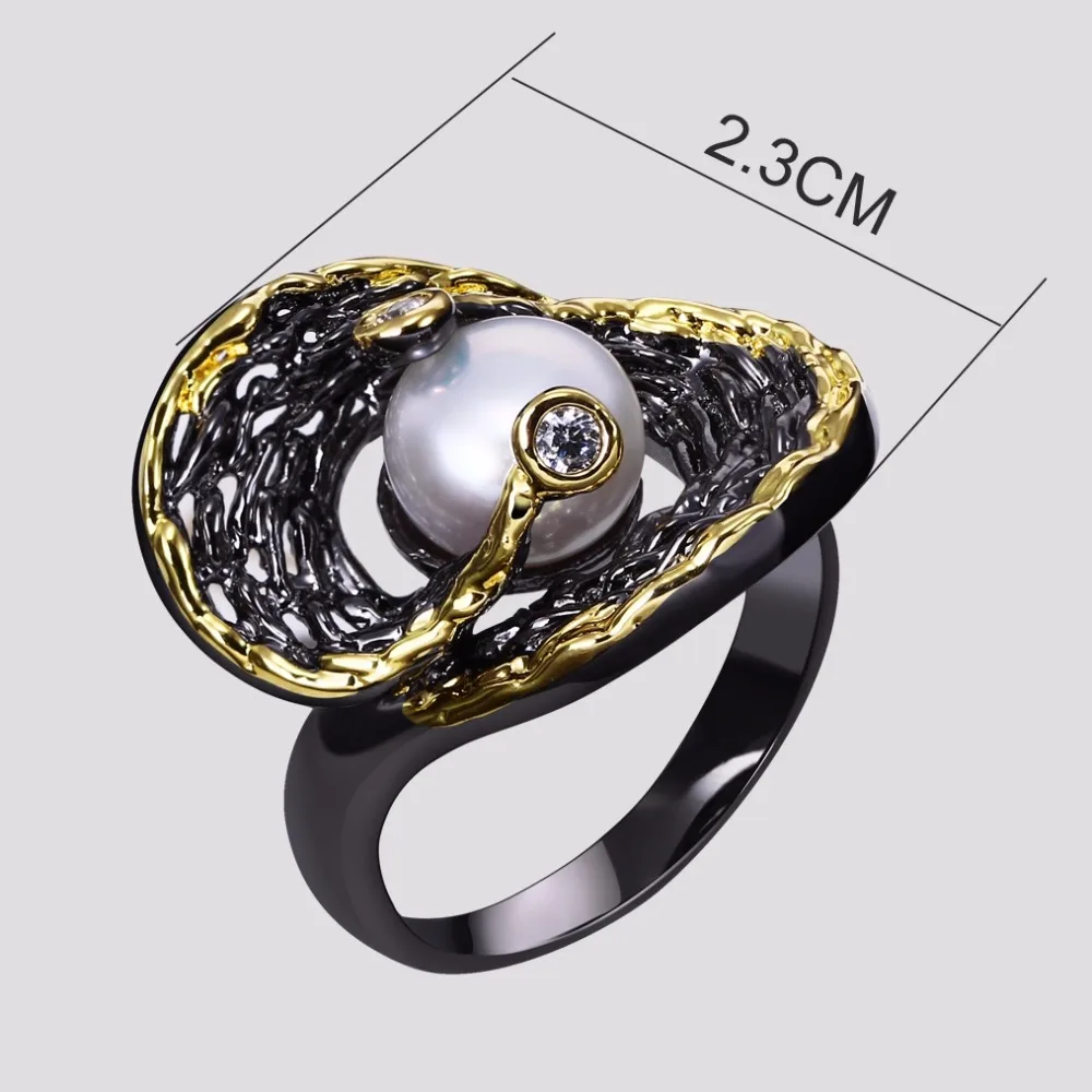 ヴィンテージピック真珠高品質ユニークな声明ブラックゴールドのカラー周年記念ギフトジルコン石トレンディ黒リング用女性 Rings For Women Ring Forblack Ring Aliexpress