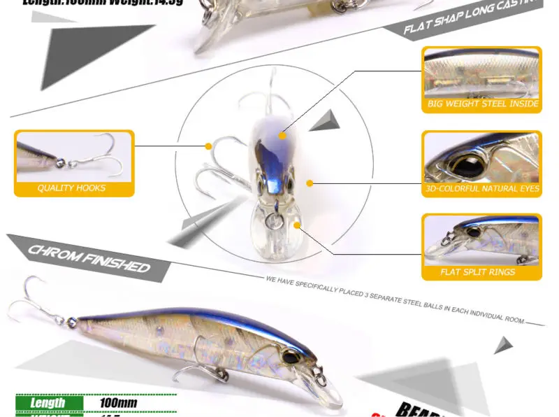 Bearking Bk17-100SP подвесная рыболовная приманка 1 шт. 100 мм 15 г пластиковая жесткая рыболовная приманка воблеры длинные литые приманки с упаковкой в коробку