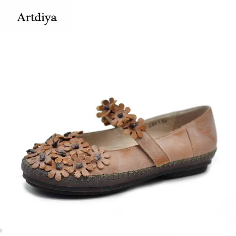 

Artdiya Original Female Flowers Handmade Shoes 2018 New Shallow Mouth Comfortable Flat Genuine Leather Shoes 301-6A