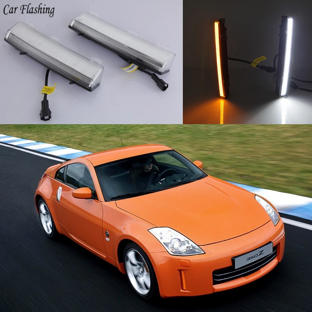 Car Flashing 1 Set Drl Led Daytime Running Lights Yellow Signal Fog Lamp For Nissan 350z Z33