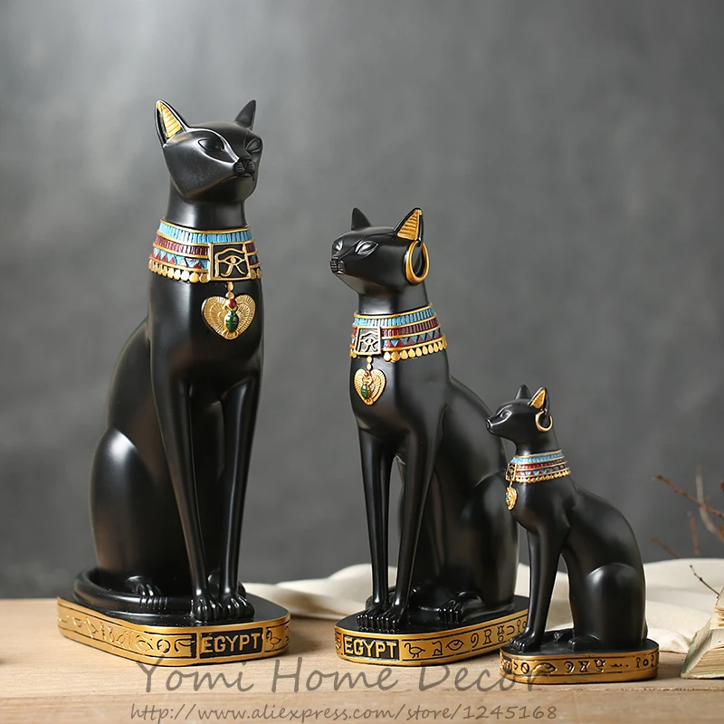 

Home gifts crafts Resin Resin Egyptian Bastet Cat Black Collectible Figurine Statue Figure Sculpture Egypt Creative Wedding