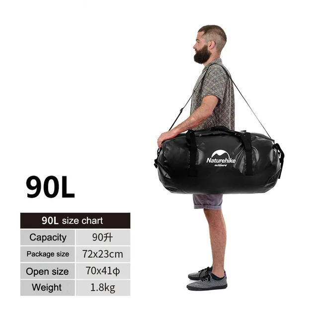 Naturehike 40L/60L/90L/120L большой емкости открытый водонепроницаемый плавательный мешок дрейфующий пляж плавание мобильный телефон водонепроницаемый мешок - Цвет: Black 90L