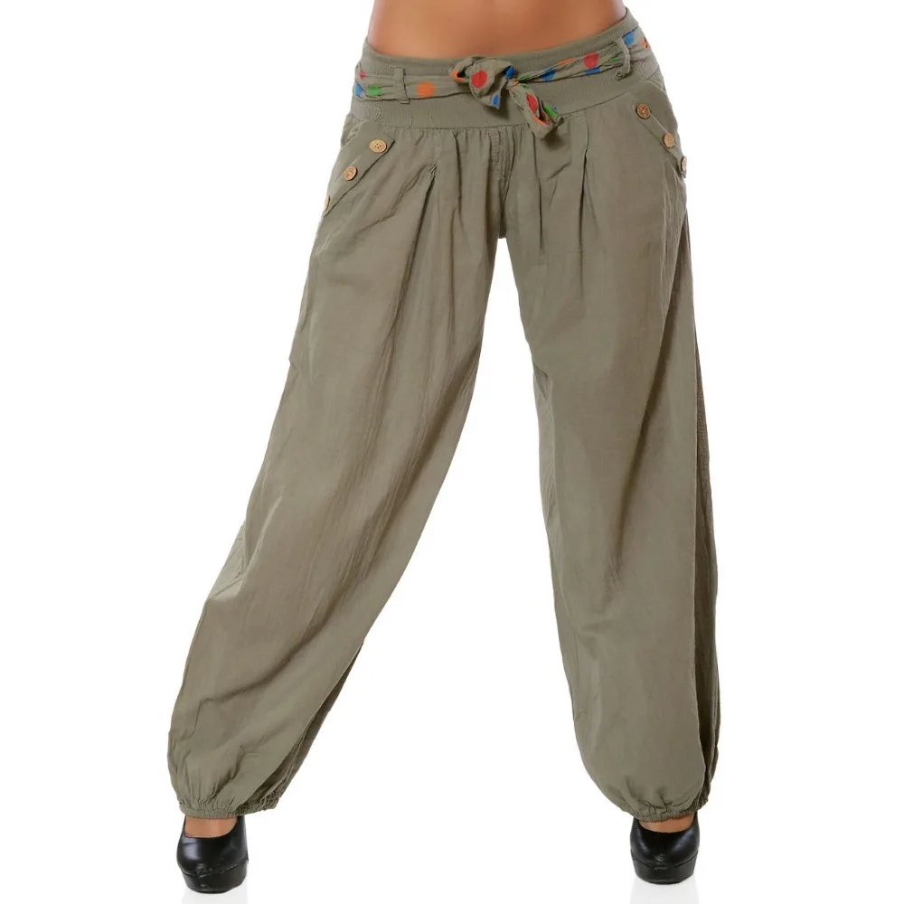 

Women Summer Casual Loose Long Solid Trousers Baggy Pantalon Elastic Waist Drawstring Cotton Harem Pants Plus Size 5XL Vintage