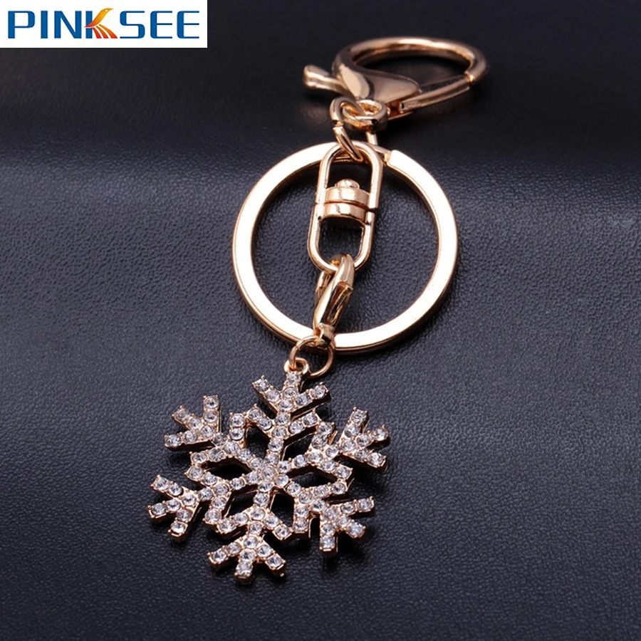 

1PC Multifunction Crystal Key Chain Gold Tone Snowflake Pendant Handbag Key Ring Christmas Gift For Women Jewelry Accessories