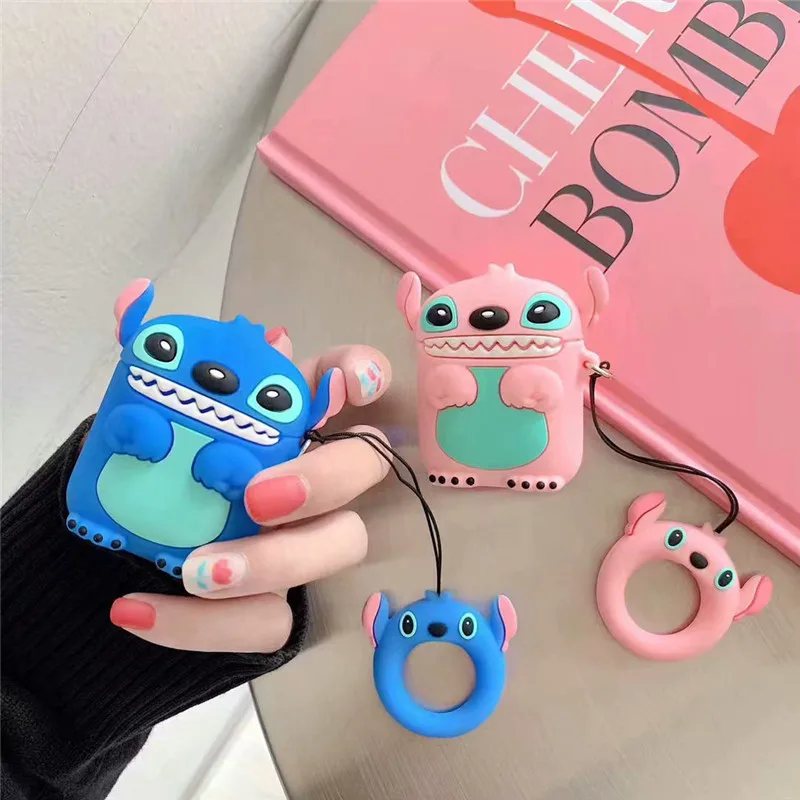 

For AirPods Apple Case 3D Cartoon Stitch Headphone Cases For Airpods 2 Silicone Case Funny Accessories Protector Covers Keychain