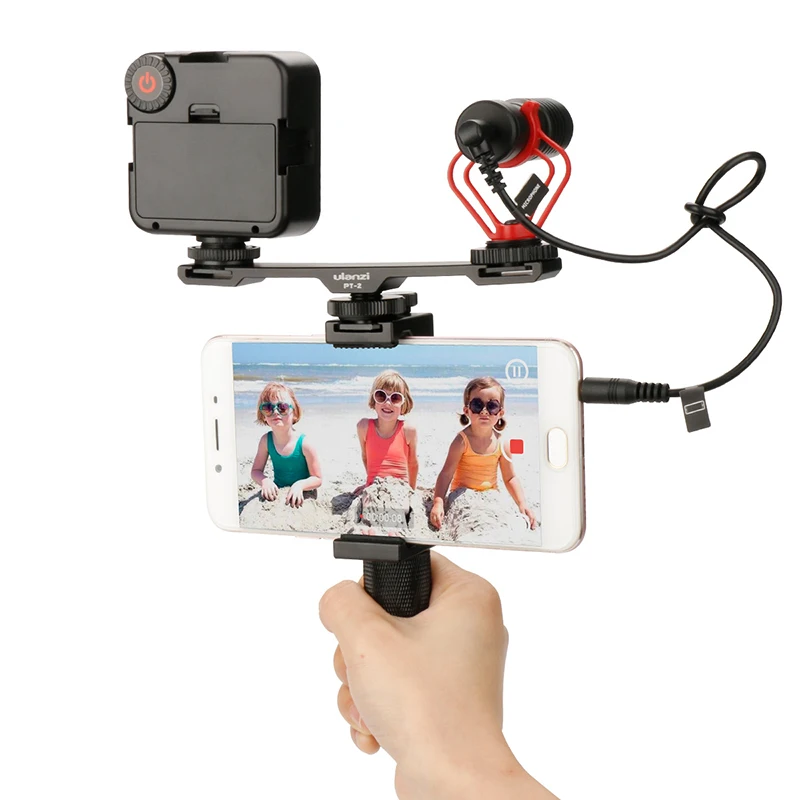 Microphone Stand Ulanzi PT-2 Dual Cold Shoe Bar Extension Mount Bracket LED Video Light Mic Stand For Nikon Canon Sony DSLR Camera Accessories