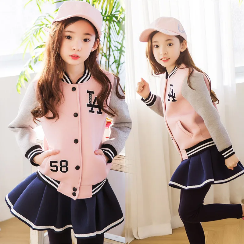 

4-14Y Teenage Girls Tracksuit Spring Autumn Baseball Jacket+Short Skirt Leggings 2pcs Girl Casual Outfit Kid Clothing Sets Suits