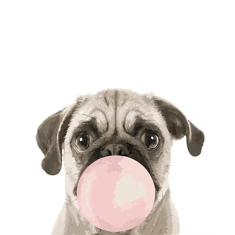 

puppy bubble gum dog Animal DIY Digital Painting By Number Modern Wall Art Canvas Painting Unique Gift Room Decor 40x50cm