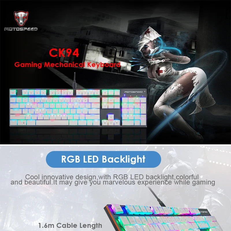 Motospeed CK94 USB Проводная Механическая клавиатура RGB подсветка синий переключатель 104 клавиш Супер тонкая анти-призрак игровая клавиатура для ПК