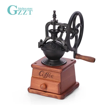 

GZZT Manual Coffee Grinder Retro Vintage Style Wooden Coffee Bean Mill Grinding Mini Handheld Coffee Maker Machine Household