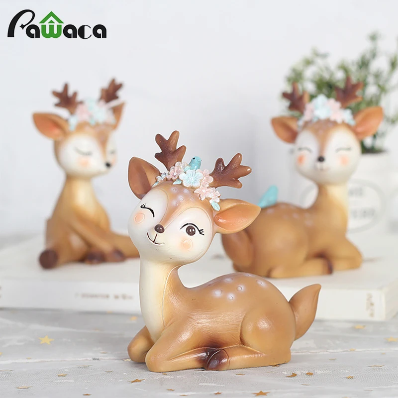 Cute Sika Deer Fairy Garden Miniatures Resin Crafts Animal Model Figurines for Home Office Car Decoration Ornaments Kids Gift