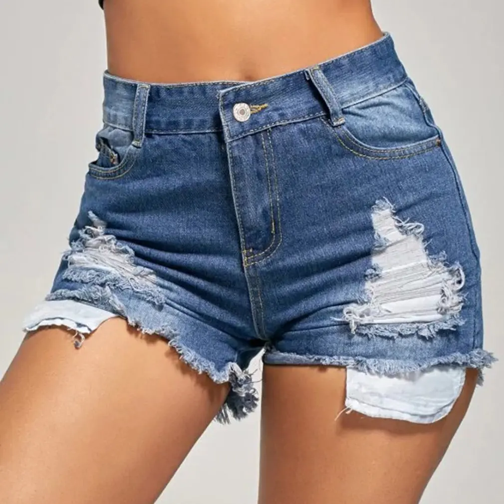 2018 Jean Women Underpants Summer High Waist Hole Sexy Button Shorts