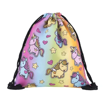 

New Women Unicorn Backpack 3D Printing School Bag for Girls Youth Soft Drawstring Bag Women Travel Softback Mochila Sac A Dos