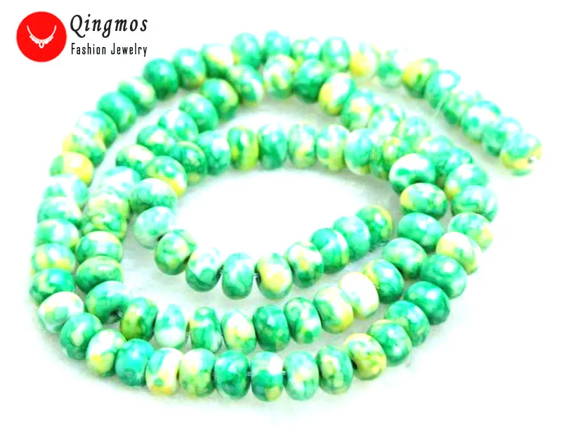 

Qingmos 4*6mm Green Rondelle Natural Agates Stone Beads for Jewelry Making Necklace Bracelet DIY 15'' los683 Free Shipping