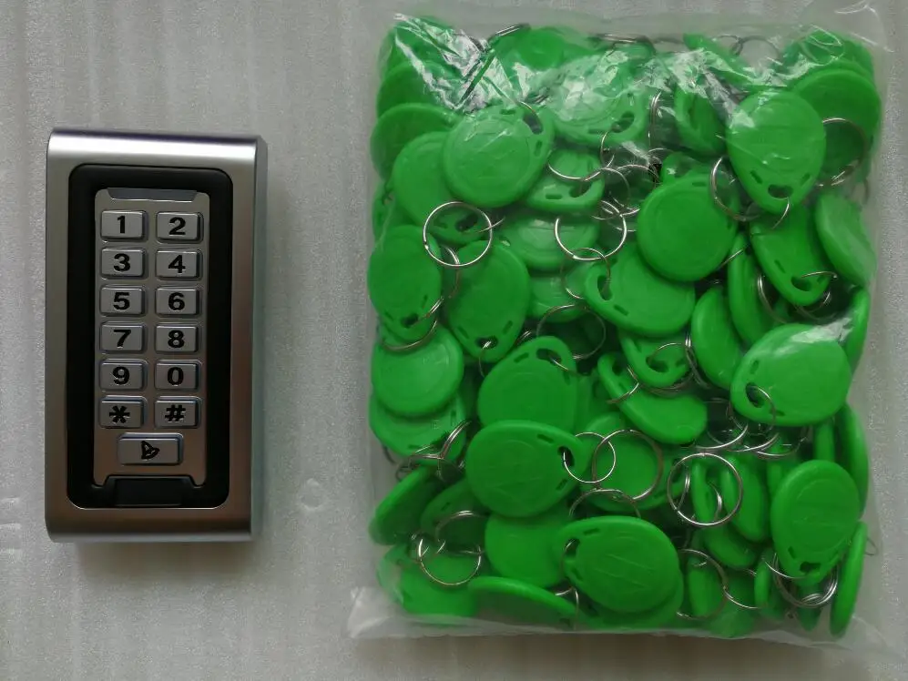 

Outdoor waterproof Metal Case RFID Keypad Standalone gate door Access Control reader& WG26 125KHz with 100pcs green tags chips