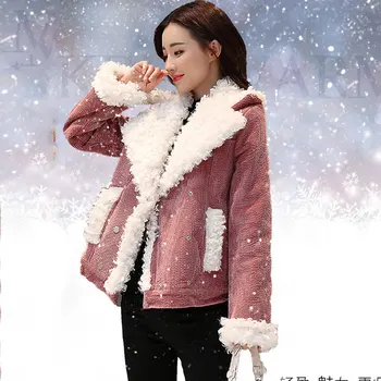 

Winter Corduroy Jacket Women Plus Velvet Thick Faux Lamb Fur Coat Women Fashion Loose Long Sleeve Short Street Jacket Female 156
