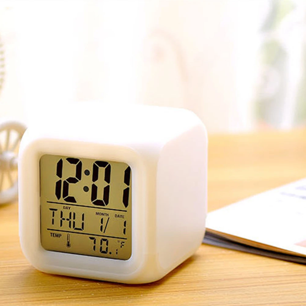 Светодиодный креативный будильник белый экран 7 цветов меняющийся Цифровой настольный гаджет цифровой будильник термометр светящийся куб-ночник светодиодный часы