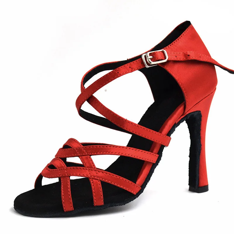 HXYOO Satin Latin Dance Shoes For Ladies Salsa Ballroom Women Dancing Sandals Red Tan Purple